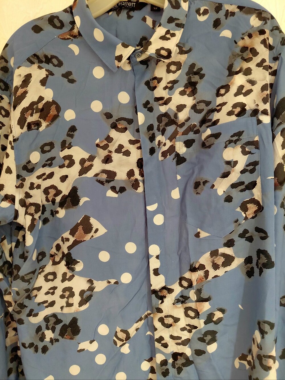 NEIL BARRETT Leopard + Blue Slim-Fit Sleeve Button Up NWOT/sz XL